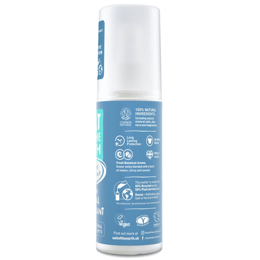 Salt of the Earth Ocean &amp; Coconut natural deodorant spray right side of bottle