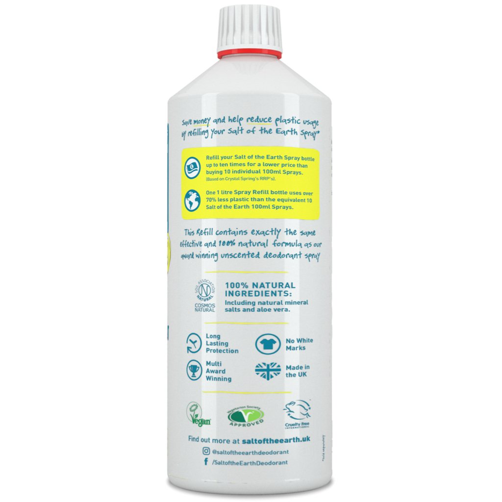 Salt of the Earth natural deodorant refill unscented 1 litre bottle right view
