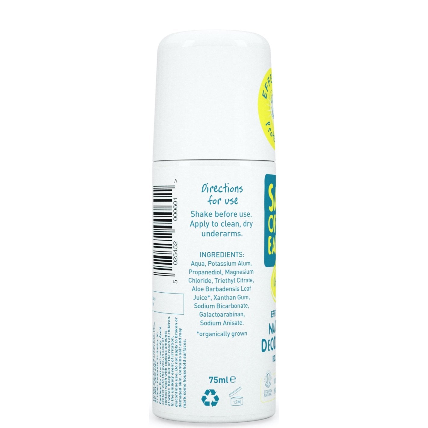 Unscented Roll-On Deodorant Salt of the Earth Left Side of Pack