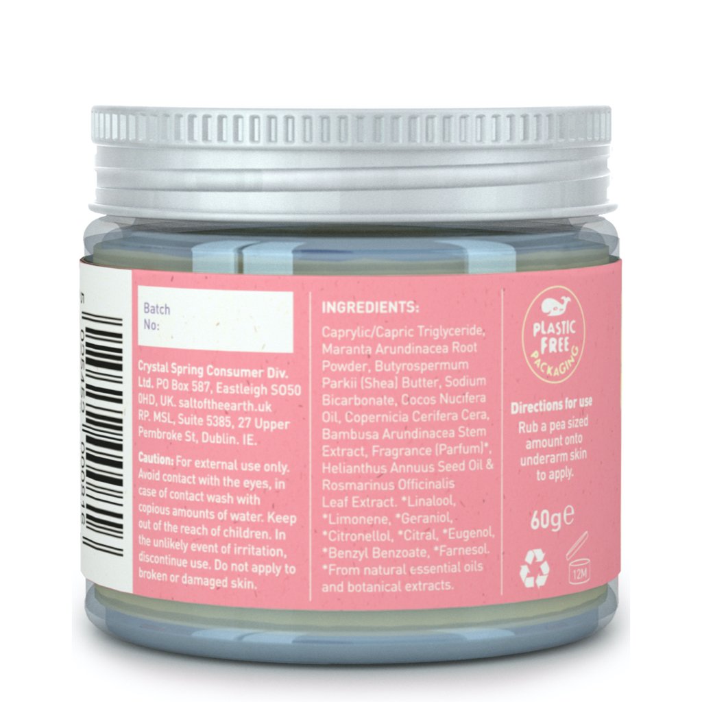 Salt of the Earth lavender & Vanilla natural deodorant balm. Image of right side of pack.