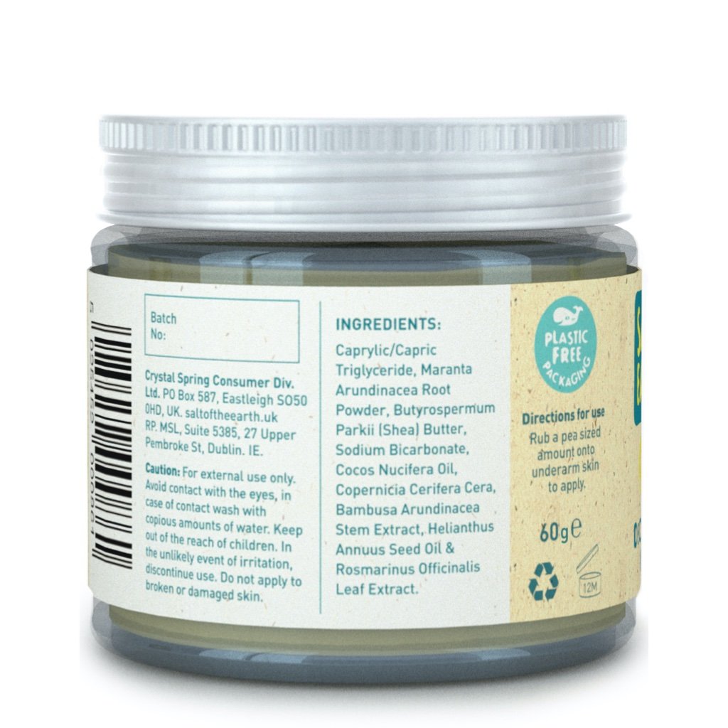 Salt of the Earth unscented deodorant balm left side of product